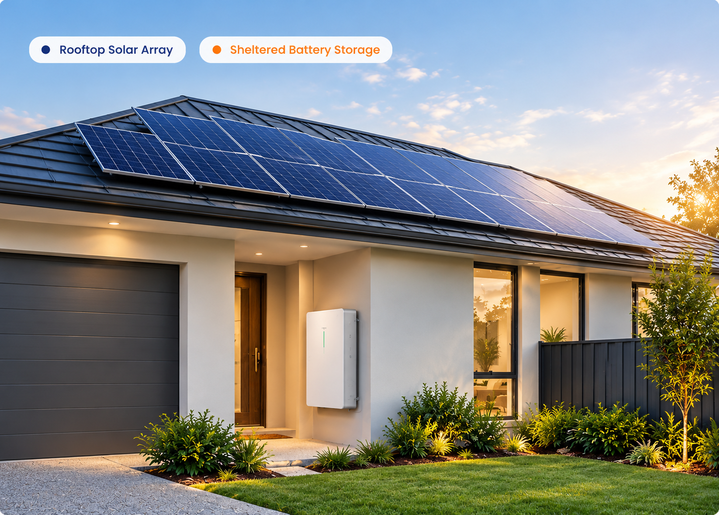 Commercial rooftop solar array with battery storage